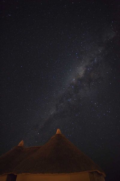 Namibia, Namib Desert, Milky Way above hut